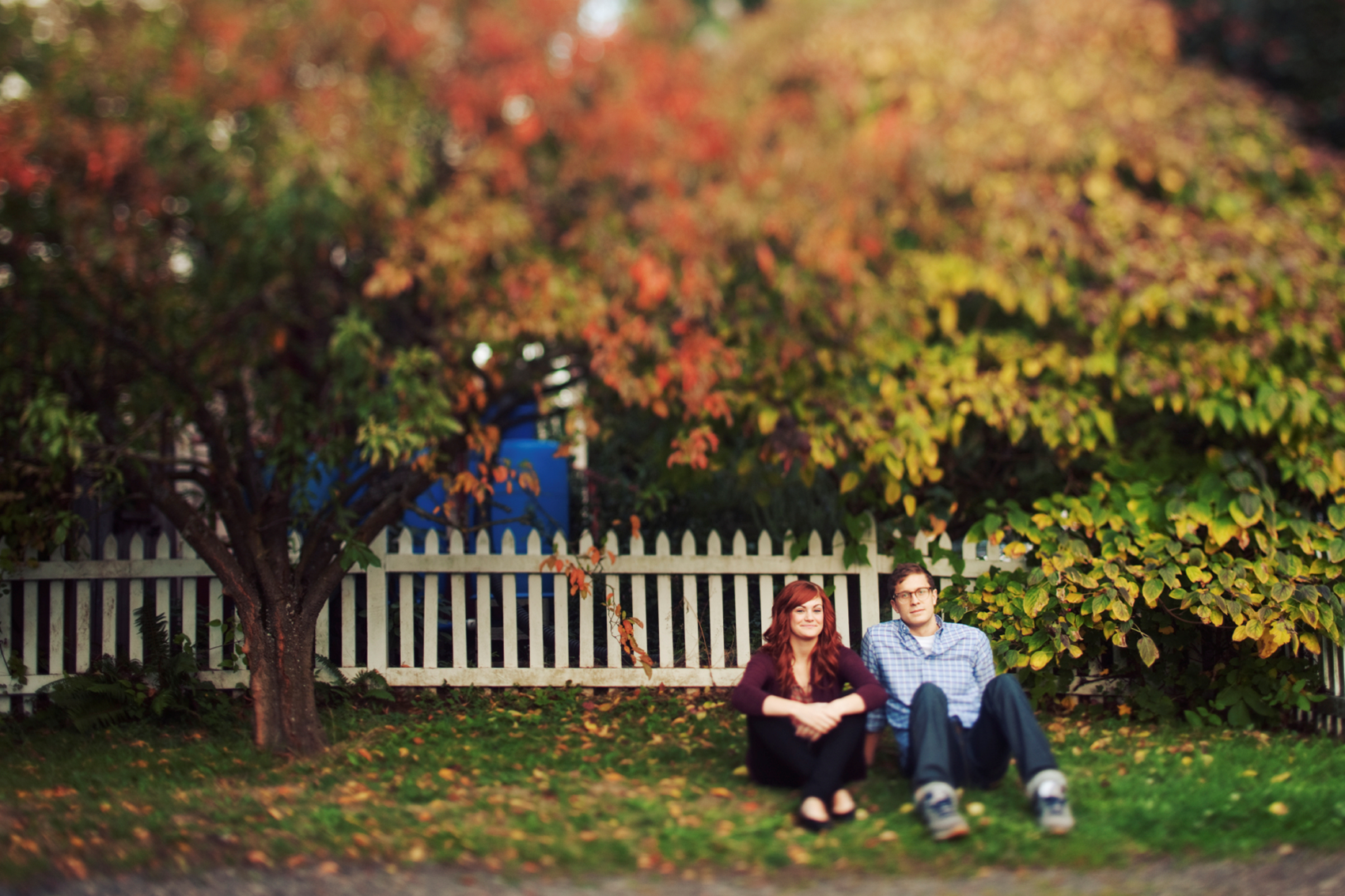 fall tree with couple